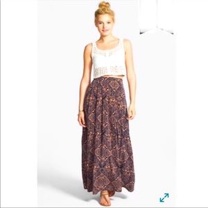 Painted threads pleated maxi skirt abstract print skirt high waist skirt